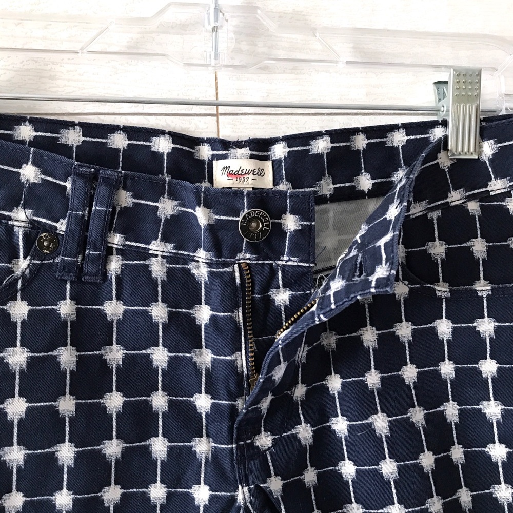 Madewell Navy White Grid Print Denim Shorts - Picture 5 of 8